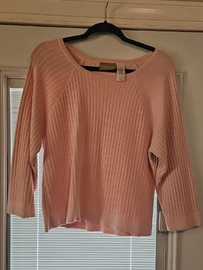 Liz Claiborne Soft Light Pink Ribbed Crewneck Sweater Sz Large